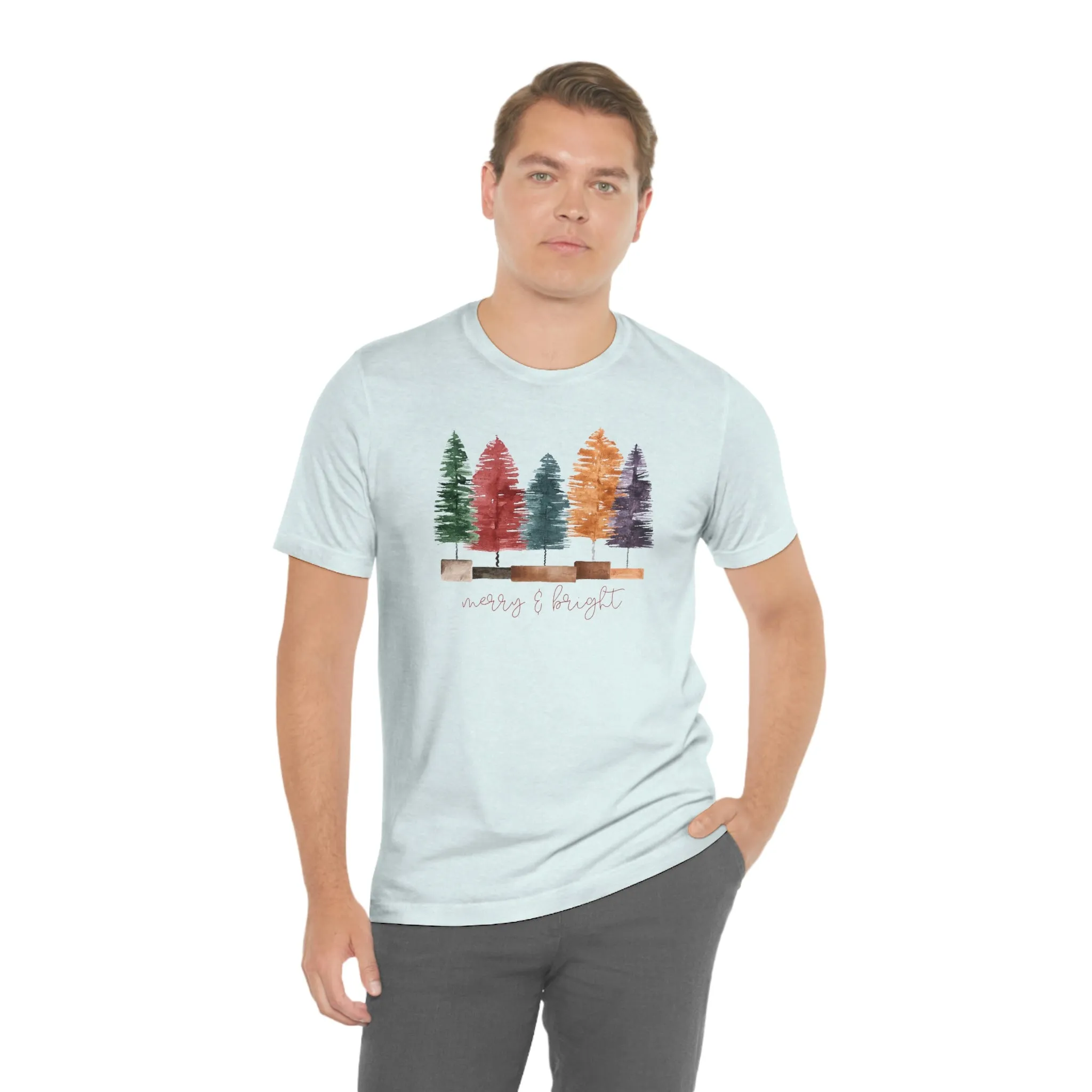 Christmas multi color bottle brush tree Unisex Jersey Short Sleeve Tee