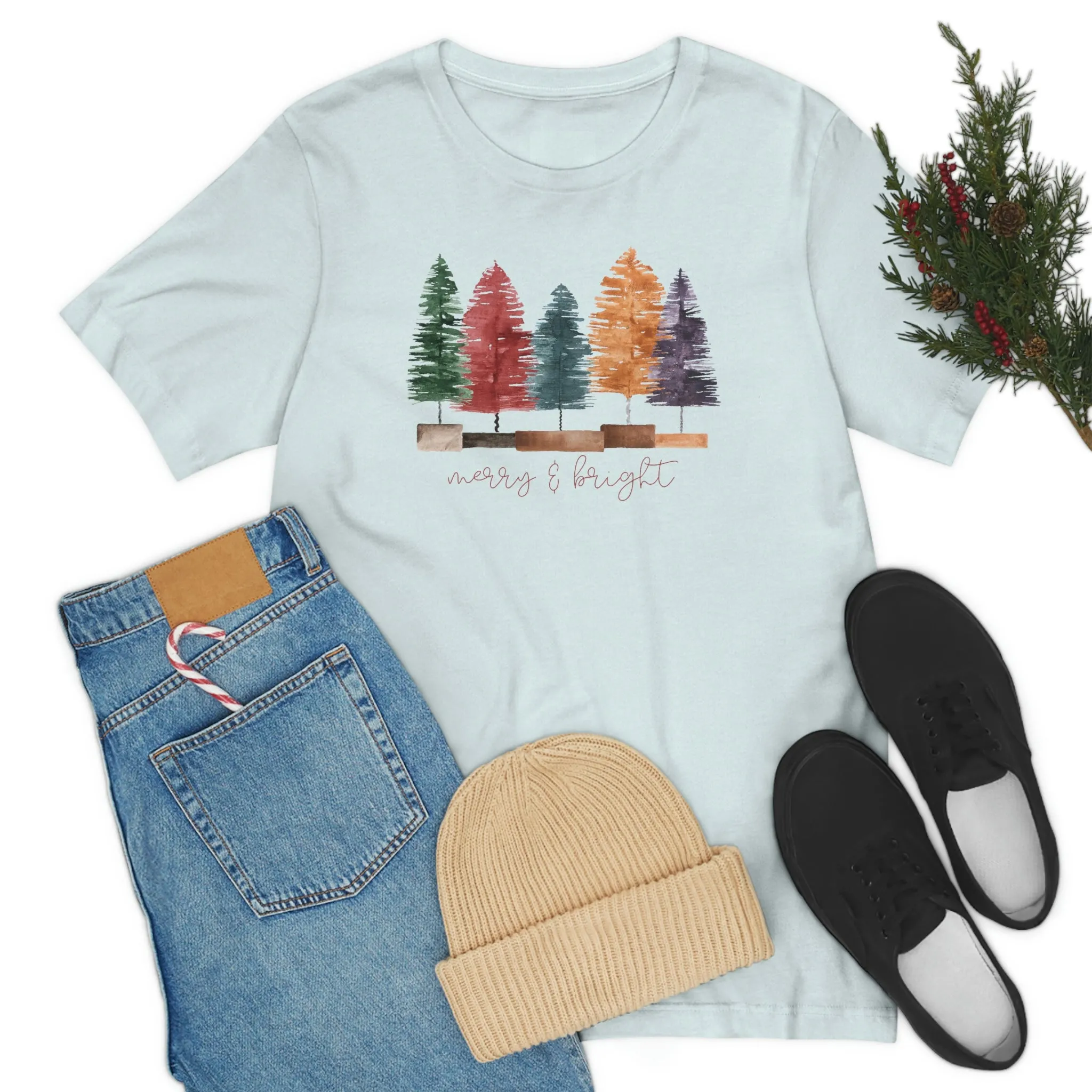 Christmas multi color bottle brush tree Unisex Jersey Short Sleeve Tee