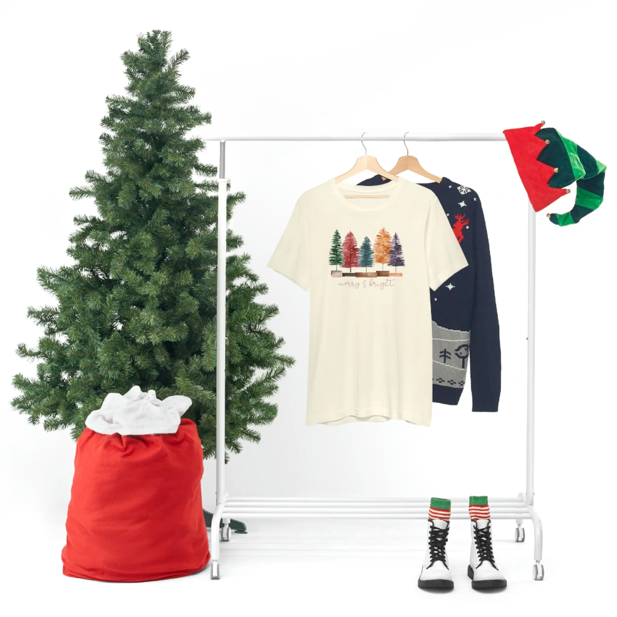 Christmas multi color bottle brush tree Unisex Jersey Short Sleeve Tee