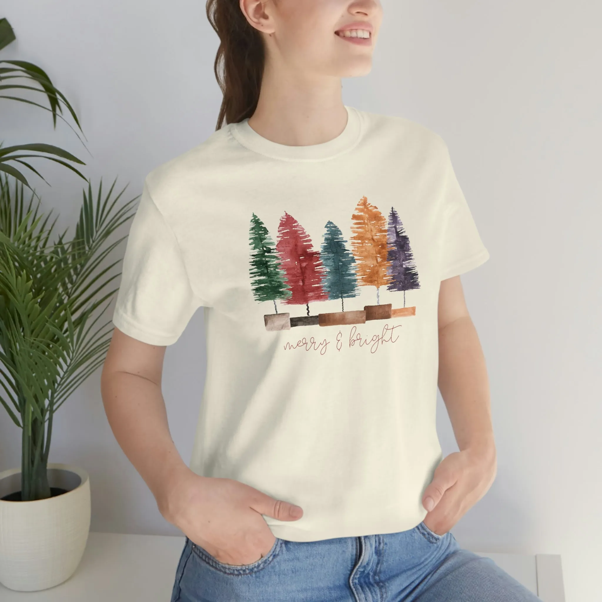 Christmas multi color bottle brush tree Unisex Jersey Short Sleeve Tee