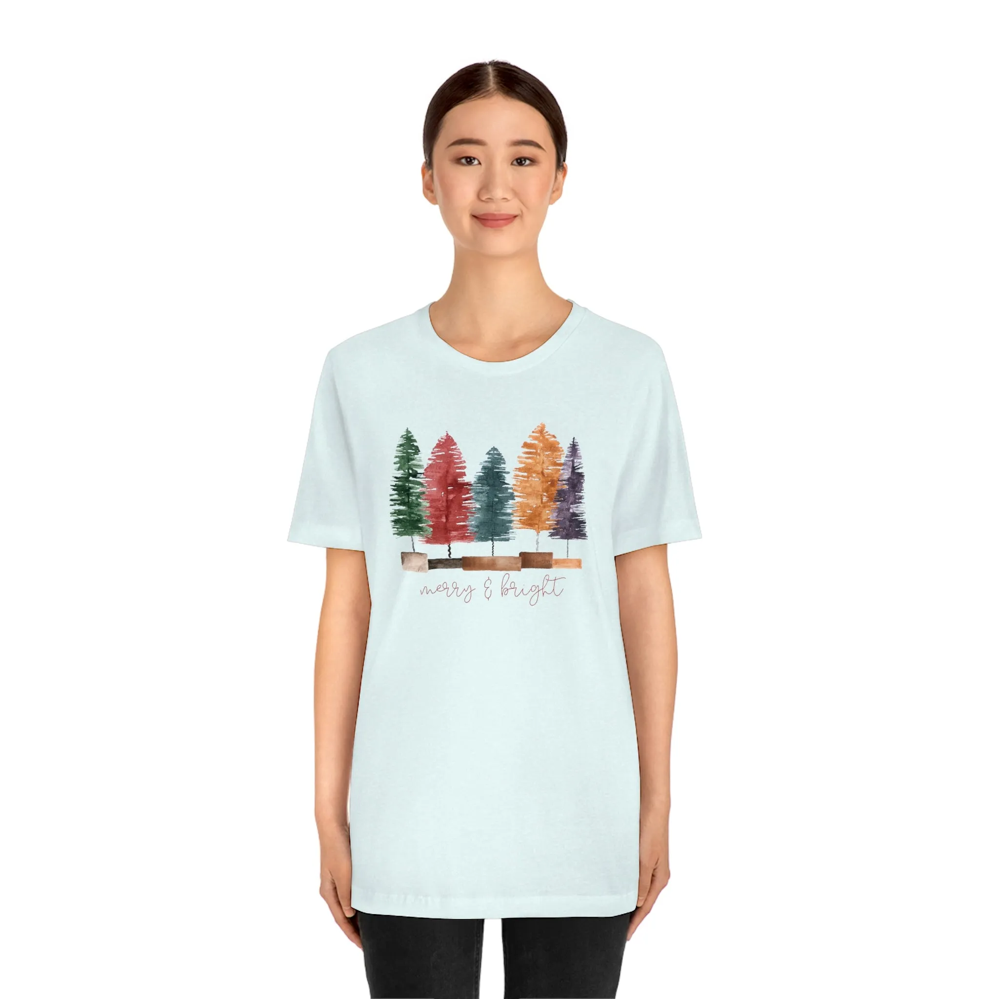 Christmas multi color bottle brush tree Unisex Jersey Short Sleeve Tee