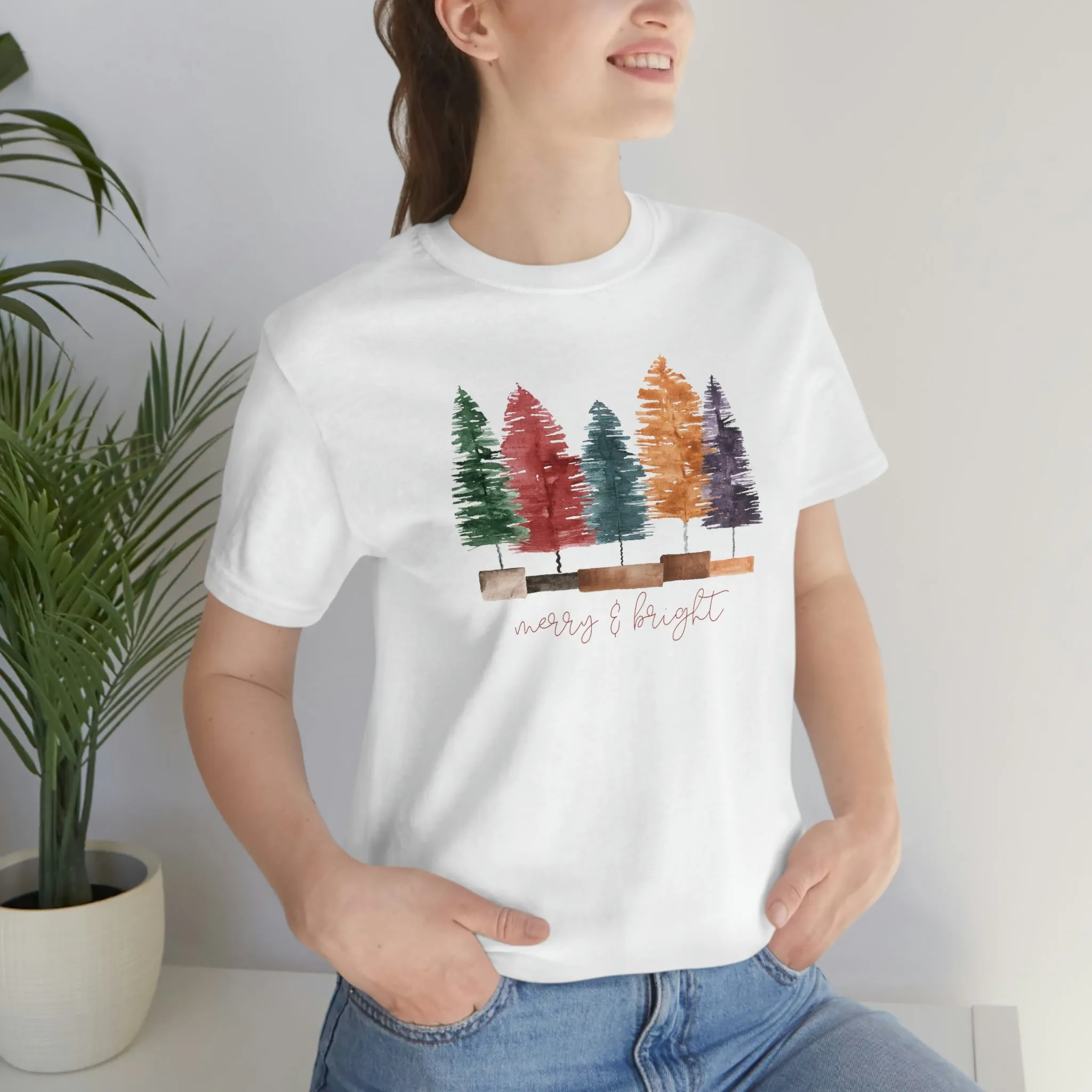 Christmas multi color bottle brush tree Unisex Jersey Short Sleeve Tee