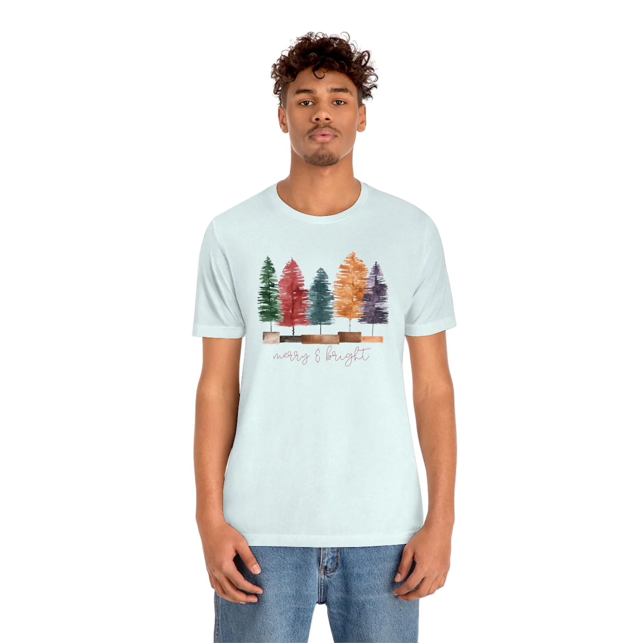 Christmas multi color bottle brush tree Unisex Jersey Short Sleeve Tee