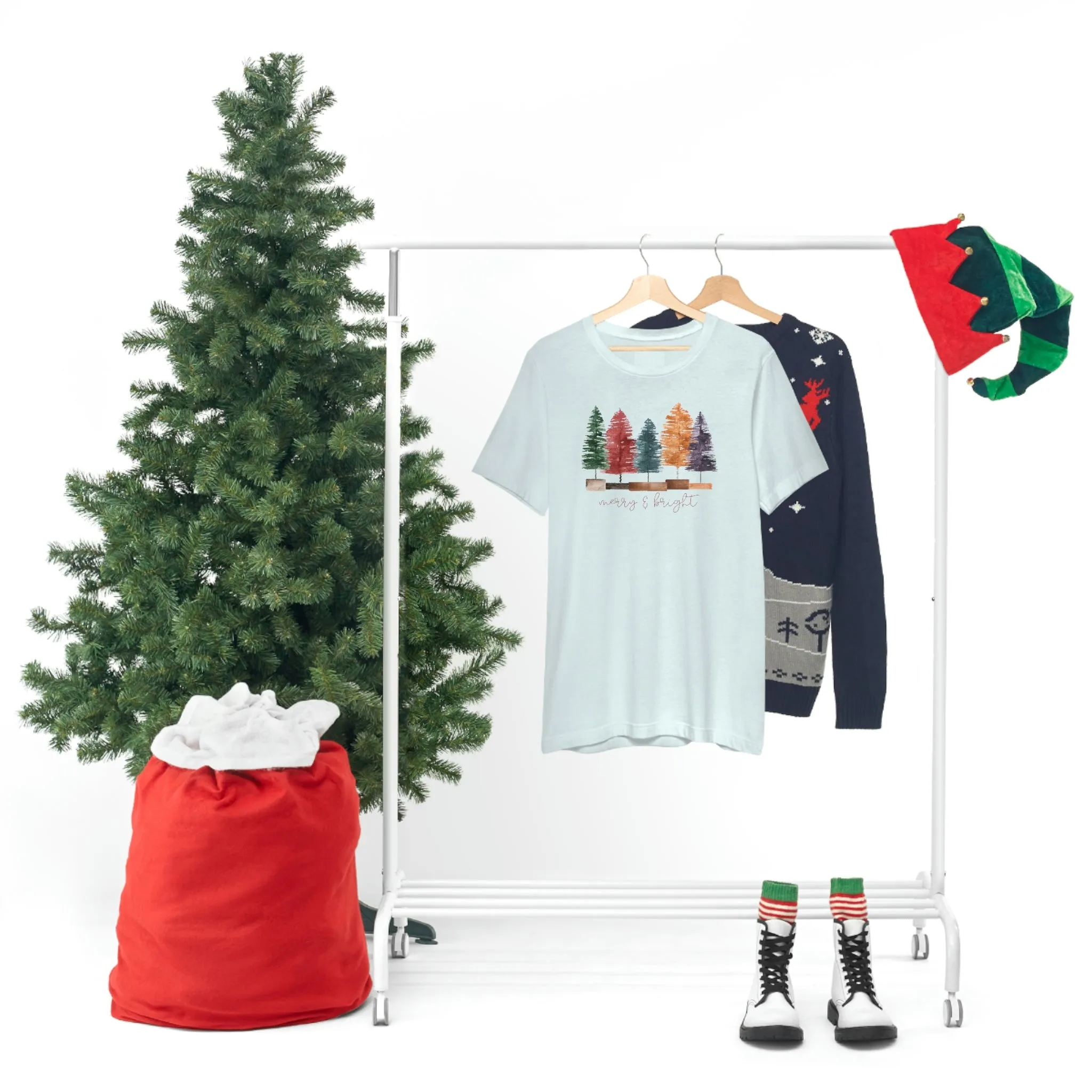 Christmas multi color bottle brush tree Unisex Jersey Short Sleeve Tee