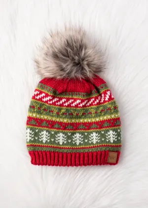 Christmas Pattern Pom Beanie