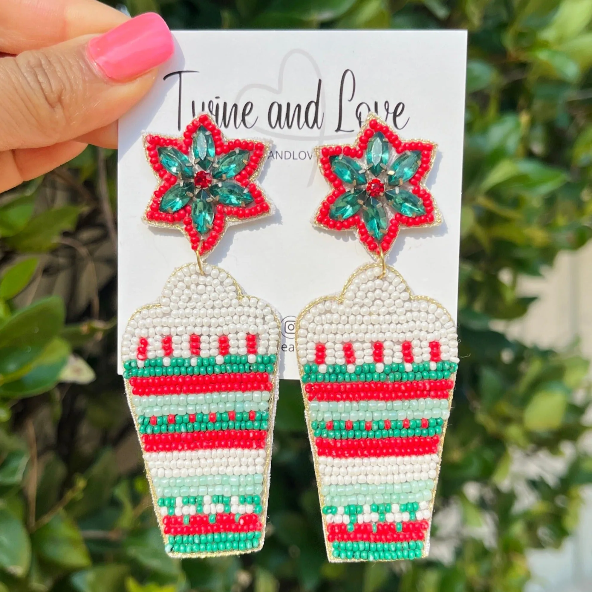 Christmas Peppermint Latte Beaded Earrings