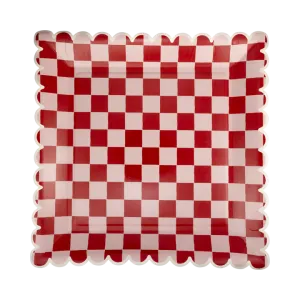 Christmas Pink and Red Checked Paper Plates 10" | 8 ct