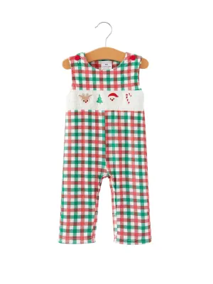 Christmas Plaid Smocking Embroidered Boys Romper