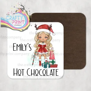 Christmas Ready Girl Personalised Coaster