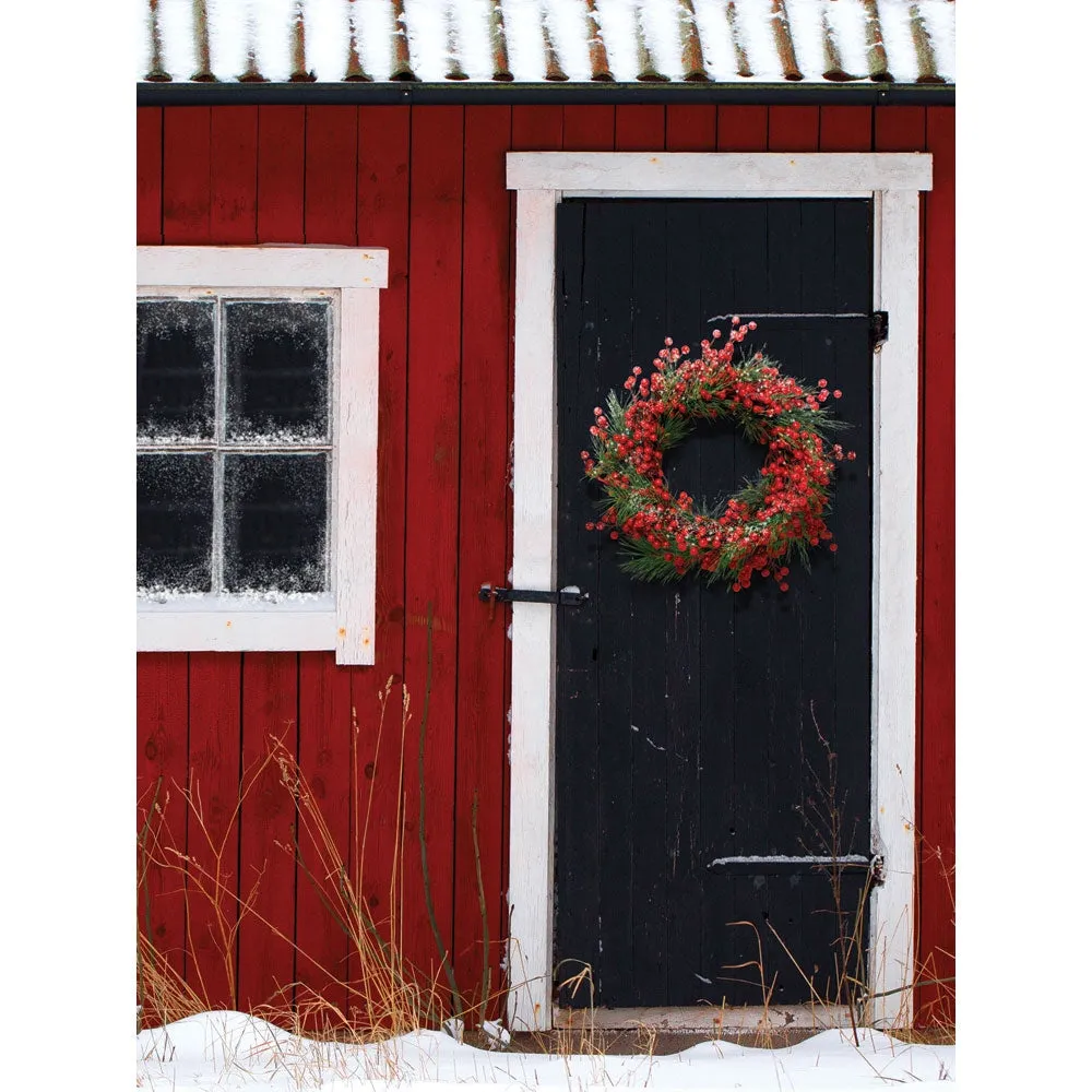 Christmas Red Barn Backdrop