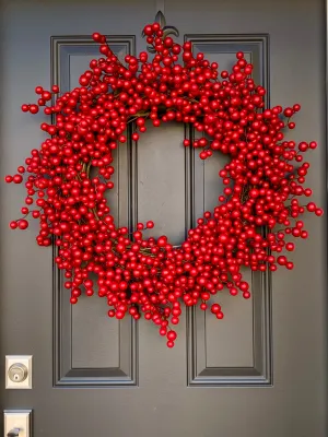 Christmas Red Berry Wreath, Weatherproof Holly Berry Wreath