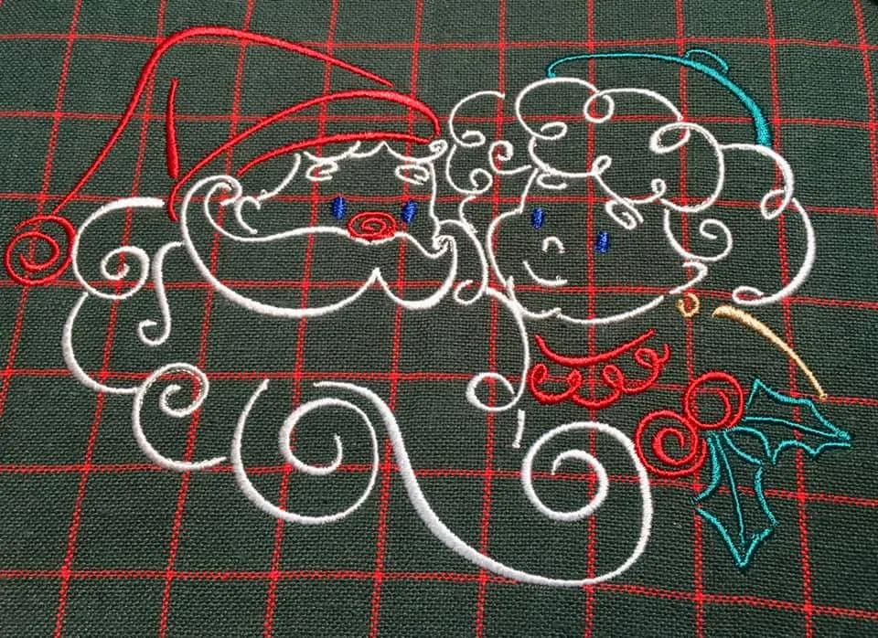 Christmas Santa & Mrs. Claus Satin Swirl Machine Embroidery Design