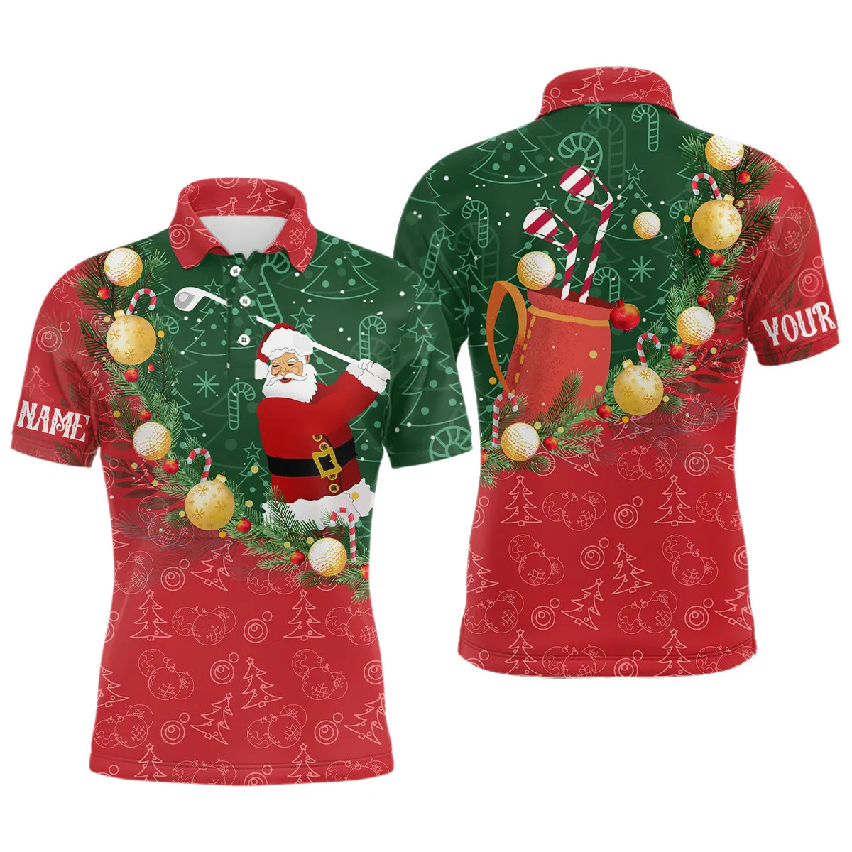 Christmas Santa Playing Golf Mens Golf Polo Shirt Custom Christmas Golf Outfit For Men Golf Gifts