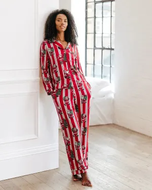 Christmas Santa Stripe Print Women's Long Pyjama Set