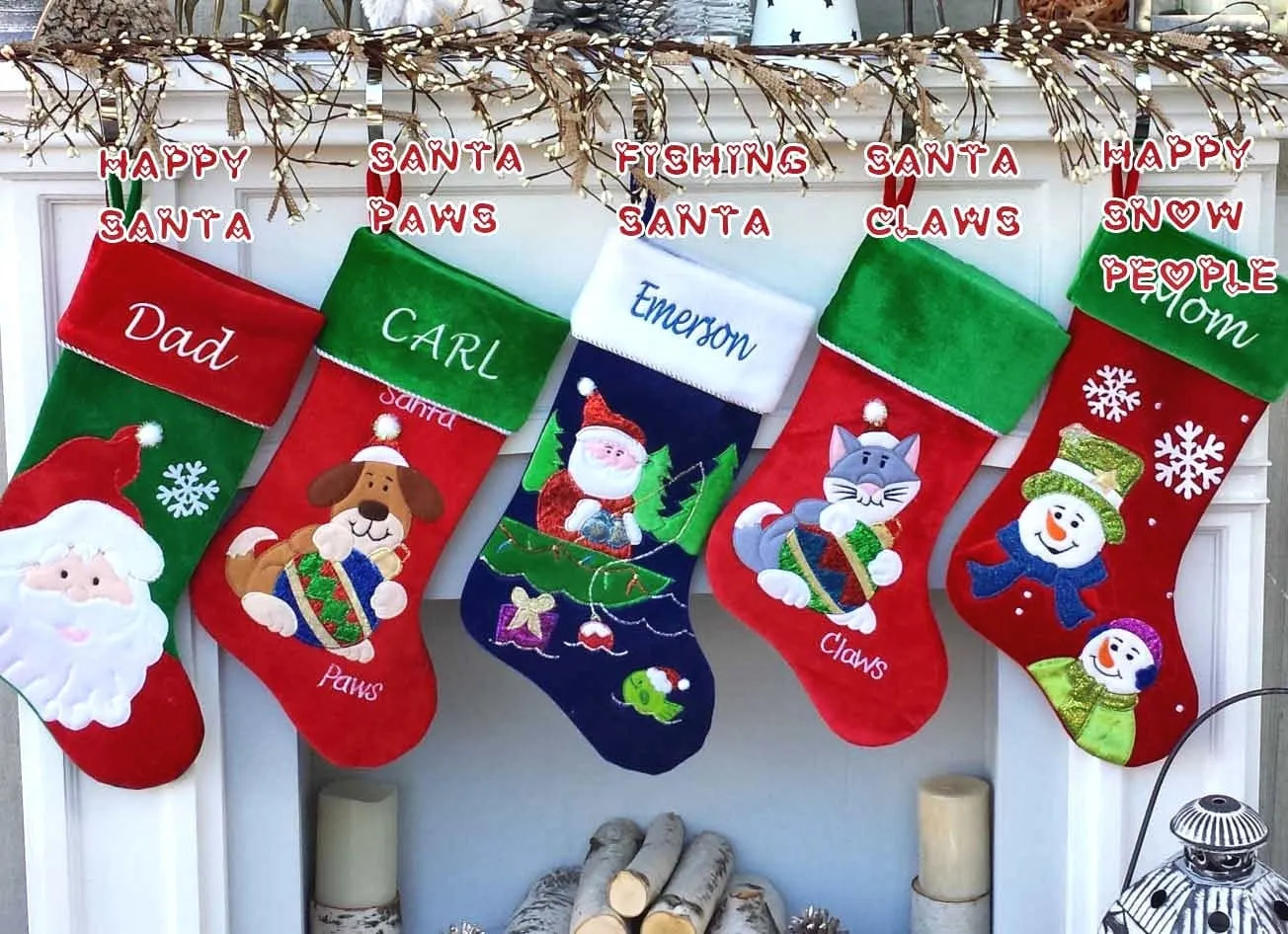 Christmas Stocking Personalized - Happy Santa, Snowman, Cat, Dog, Family XMAS Stockings