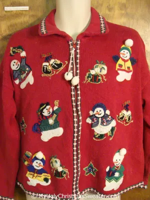 Christmas Sweater with Happy Snowmen Skating