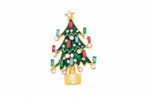 Christmas Tree Brooch Pin by Sardi Green Enamel Crystal