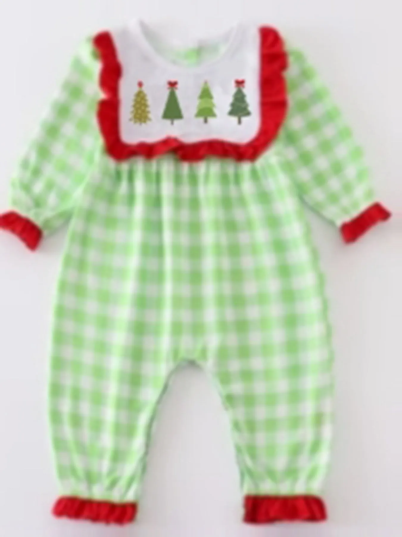 Christmas Tree Embroidered Girls Romper