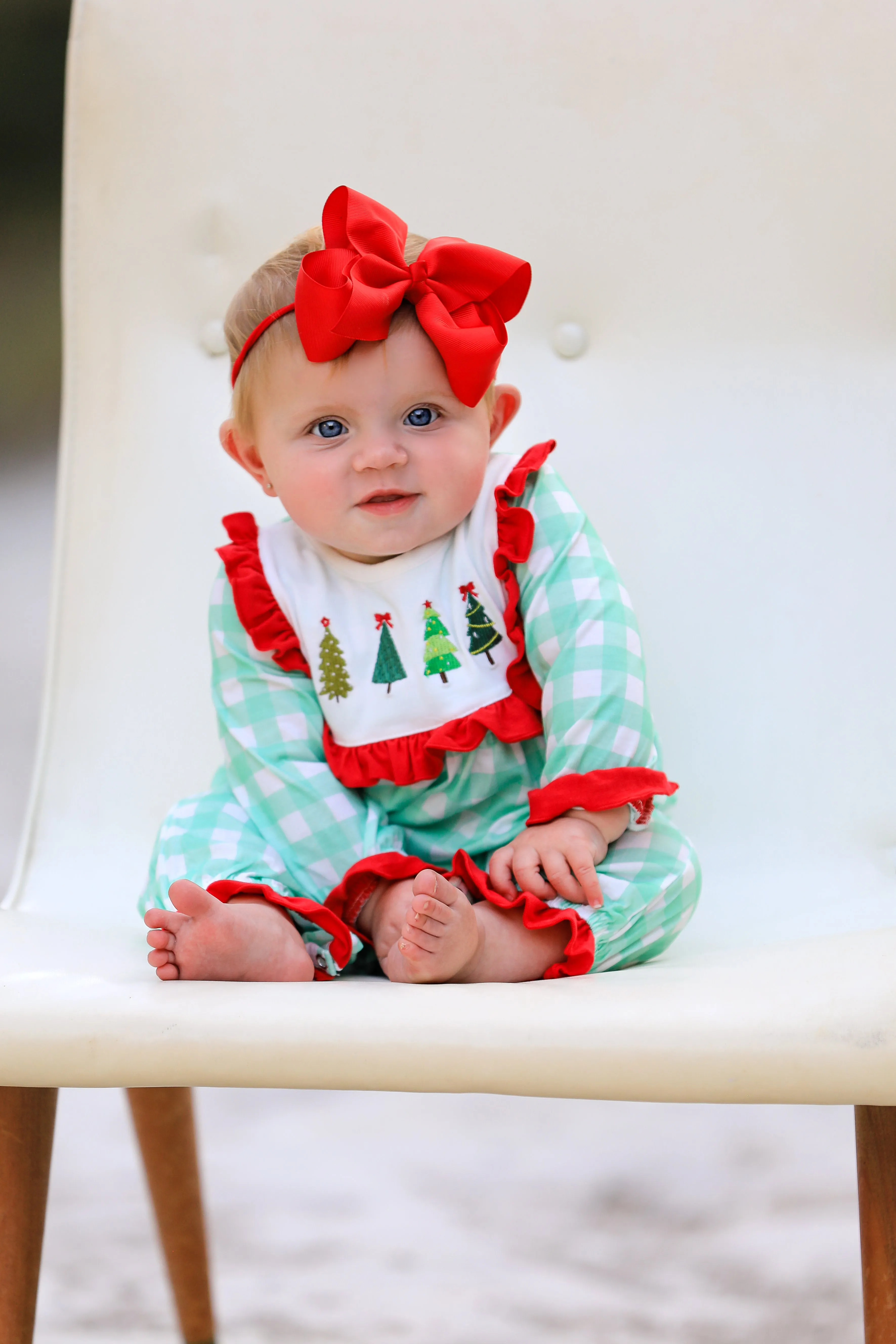 Christmas Tree Embroidered Girls Romper