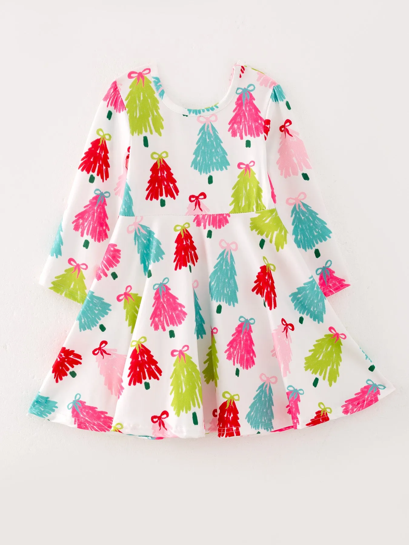 Christmas Tree Print Long Sleeve Dress