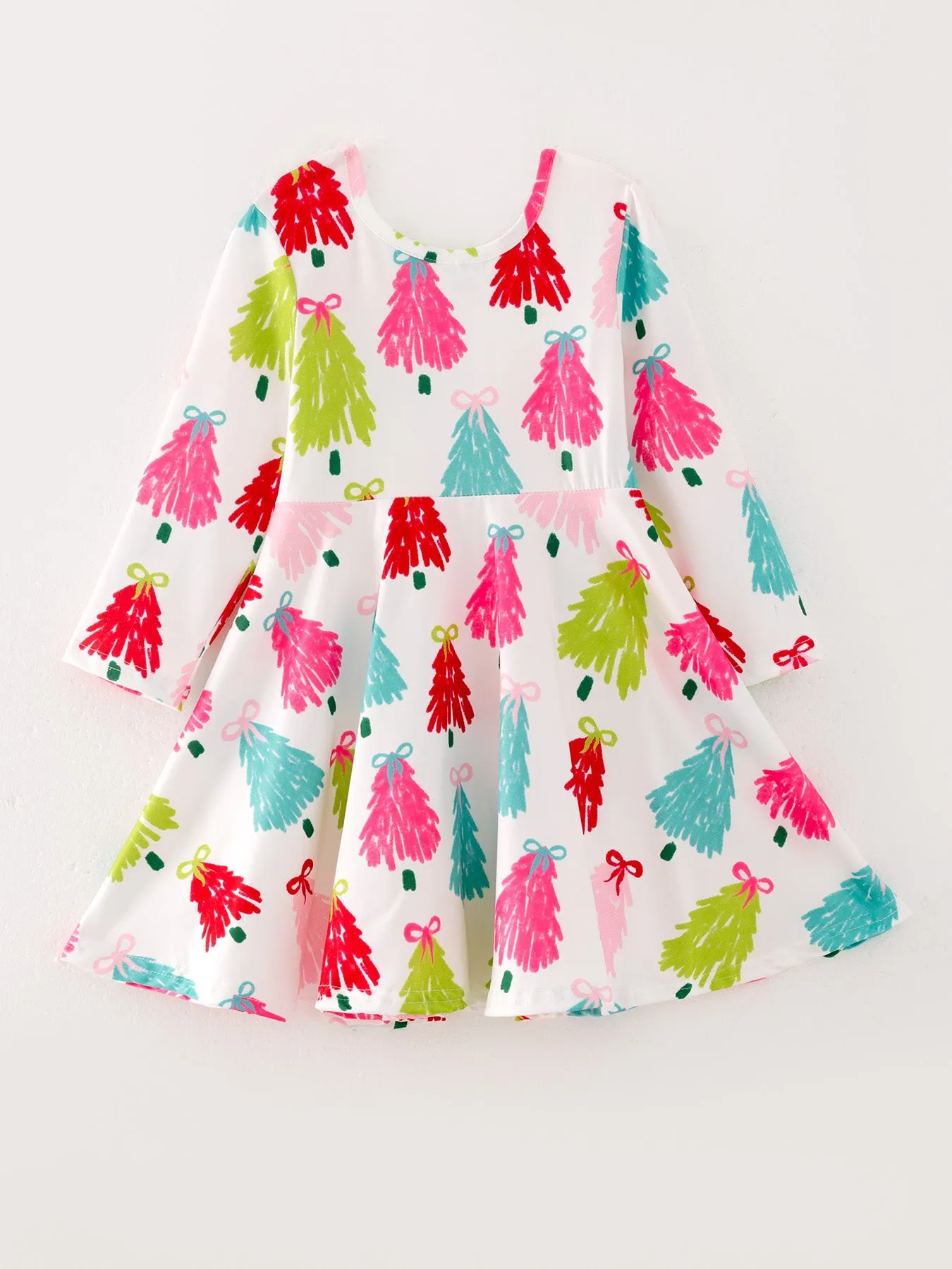 Christmas Tree Print Long Sleeve Dress