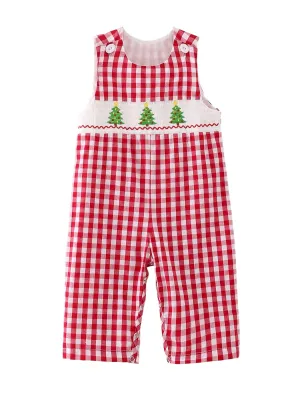 Christmas Tree Smocking Embroidered Boys Romper