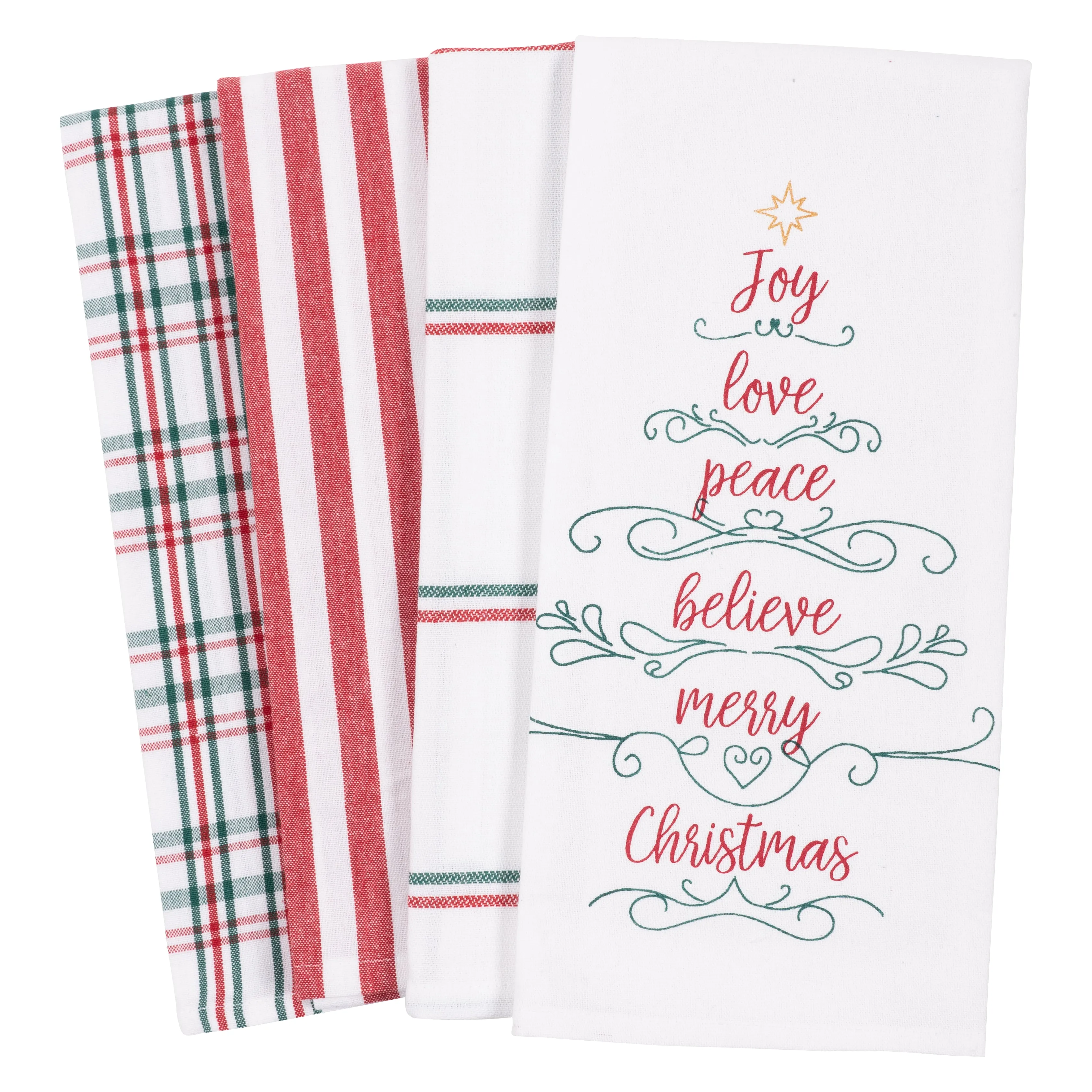 Christmas Tree Words - Kitchen Towel Set of 4 - 28" x 18"