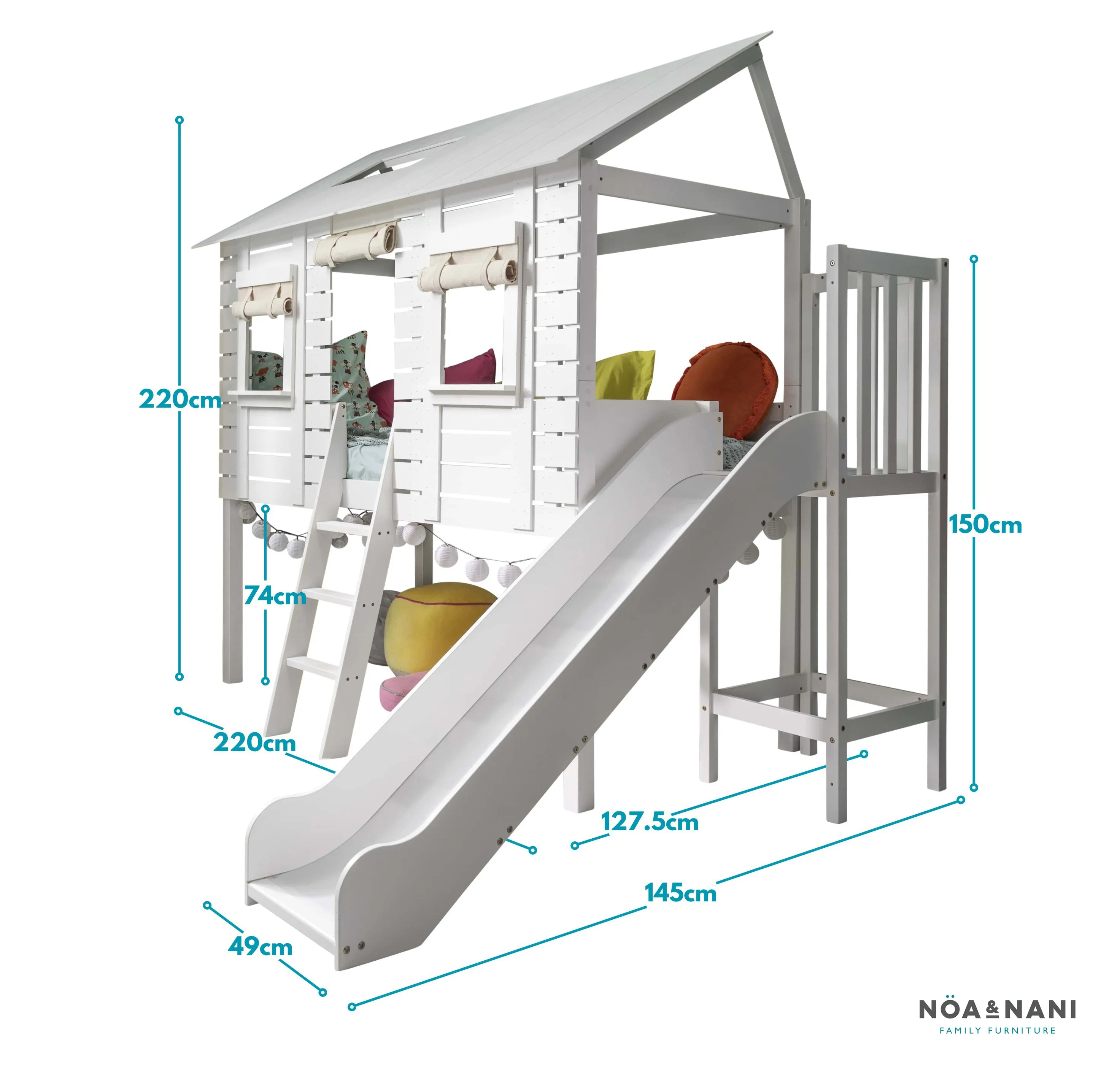 Christopher Treehouse Midsleeper Bed with Slide in Classic White