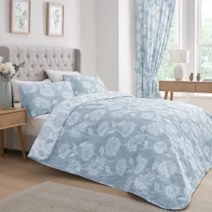 Chrysanthemum Bedspread by Dreams & Drapes Design in Blue 200cm X 230cm