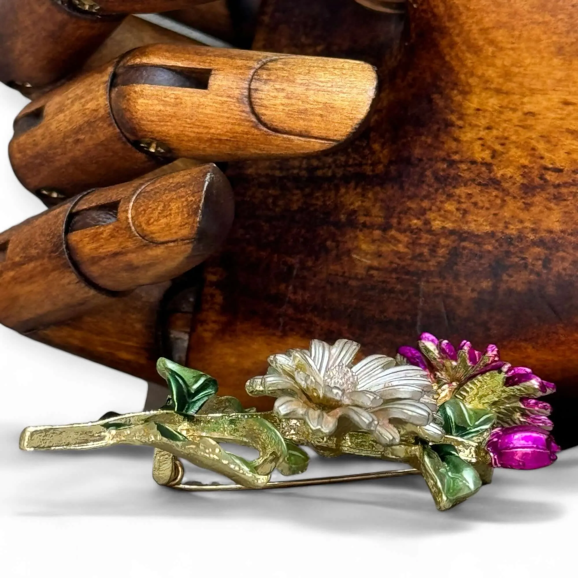 Chrysanthemum Corsage Enamel Brooch