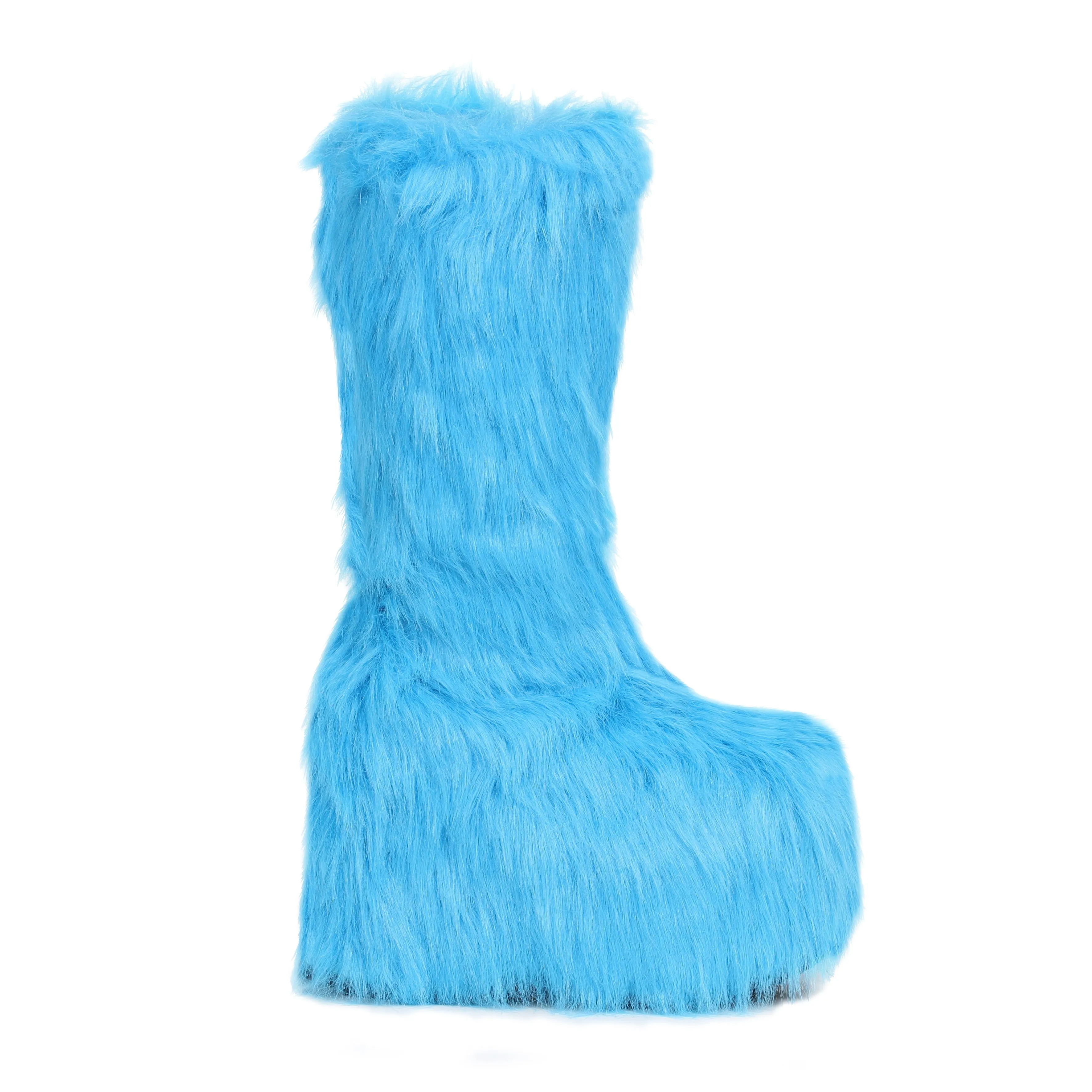 Chunky Heel Platform Faux Fur Boot