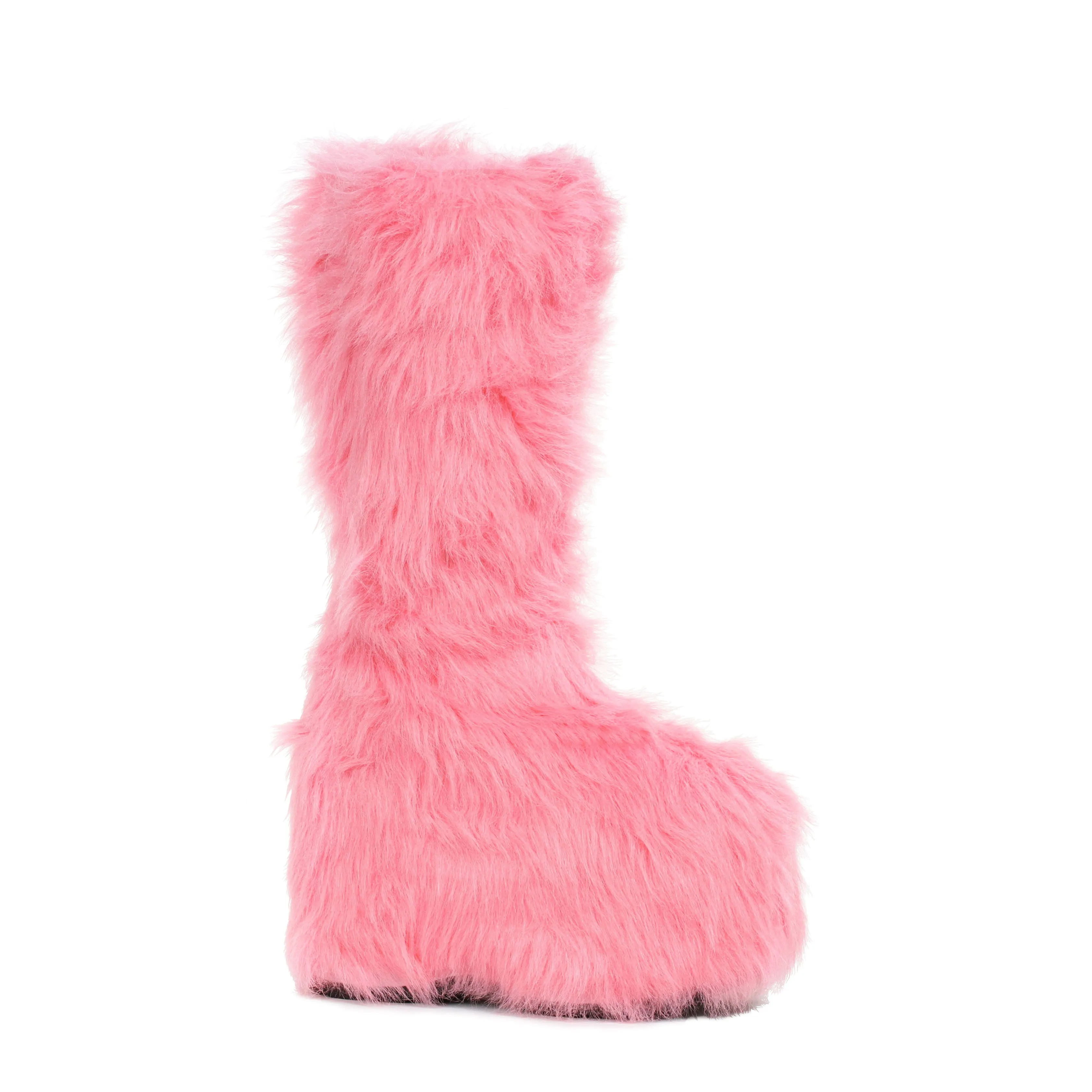 Chunky Heel Platform Faux Fur Boot