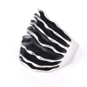 Chunky Stripes Enamel Wave Line Statement Ring For Women in Gold Color