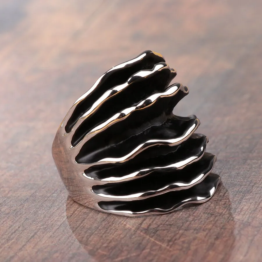 Chunky Stripes Enamel Wave Line Statement Ring For Women in Gold Color