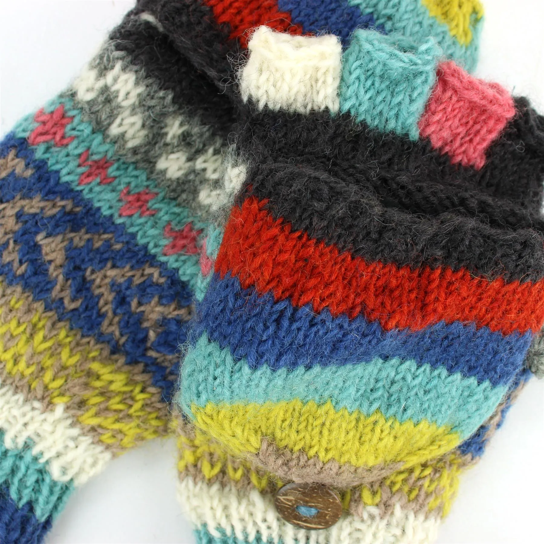 Chunky Wool Knit Fingerless Shooter Gloves - Chevron - Orange