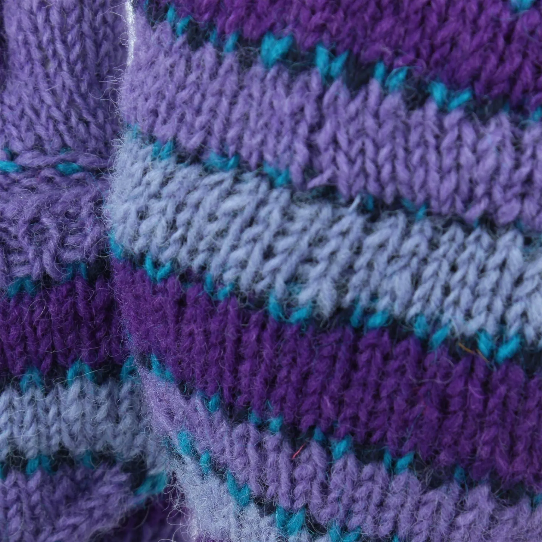 Chunky Wool Knit Fingerless Shooter Gloves - Stripe - Purple