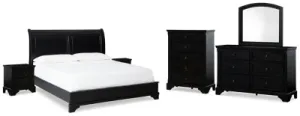 Chylanta California King Sleigh Bed with Mirrored Dresser, Chest and 2 Nightstands