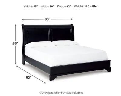 Chylanta California King Sleigh Bed with Mirrored Dresser, Chest and 2 Nightstands