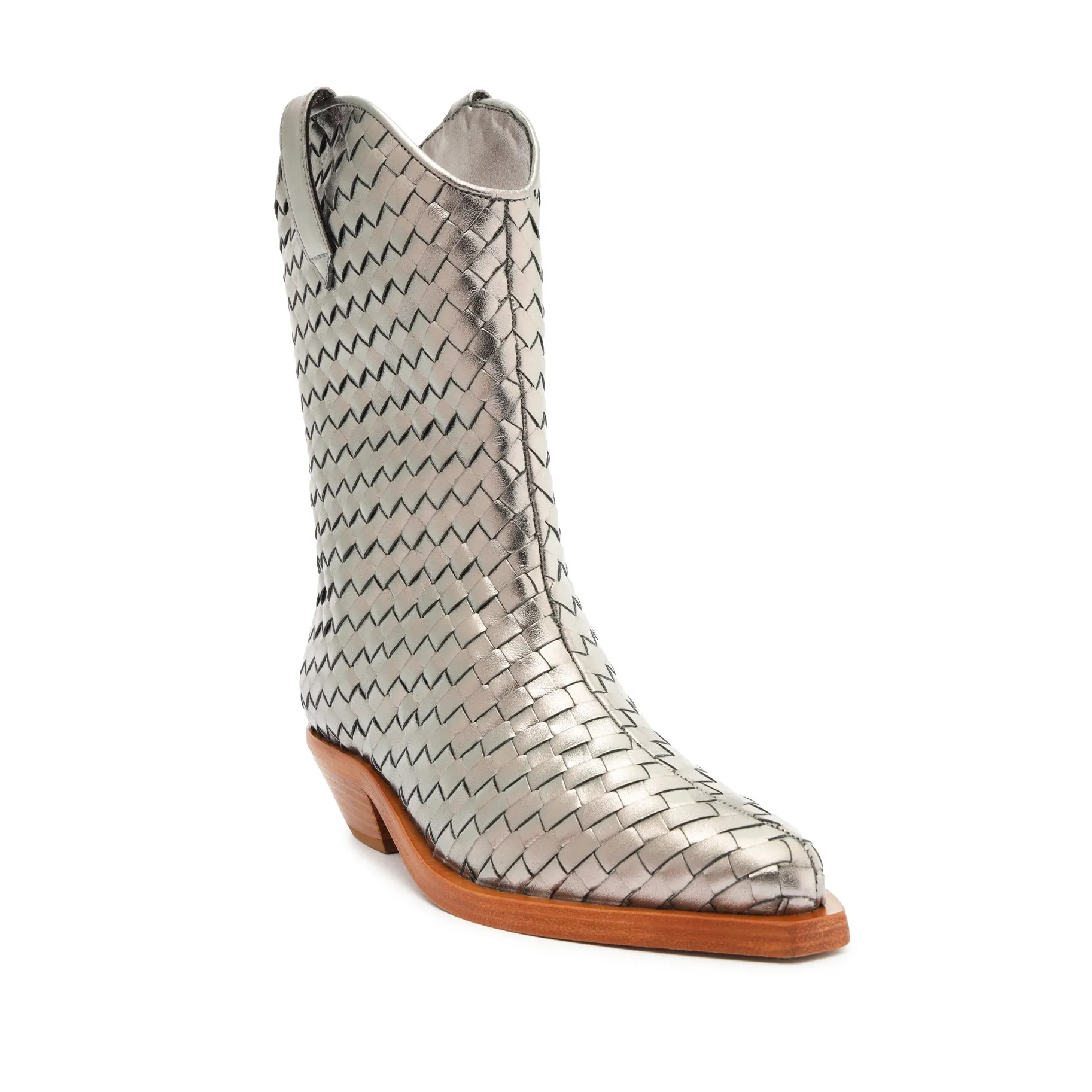 Cicera Woven Metallic Leather Bootie