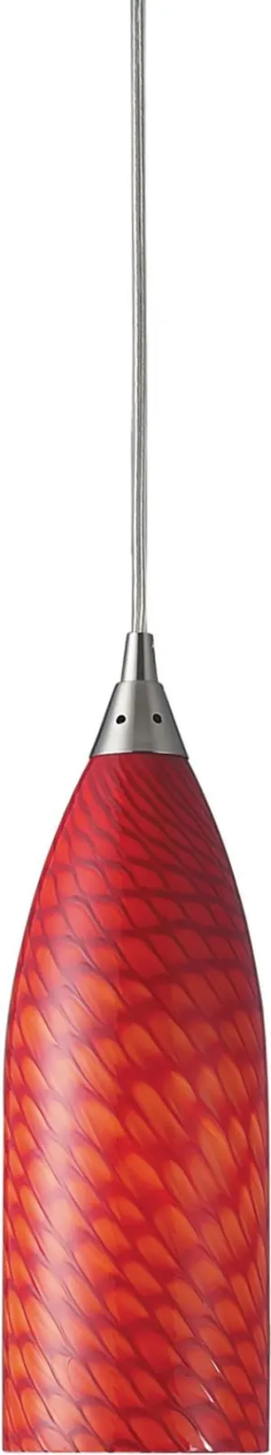 Cilindro 1 Light Led Pendant In Satin Nickel and Scarlet Glass