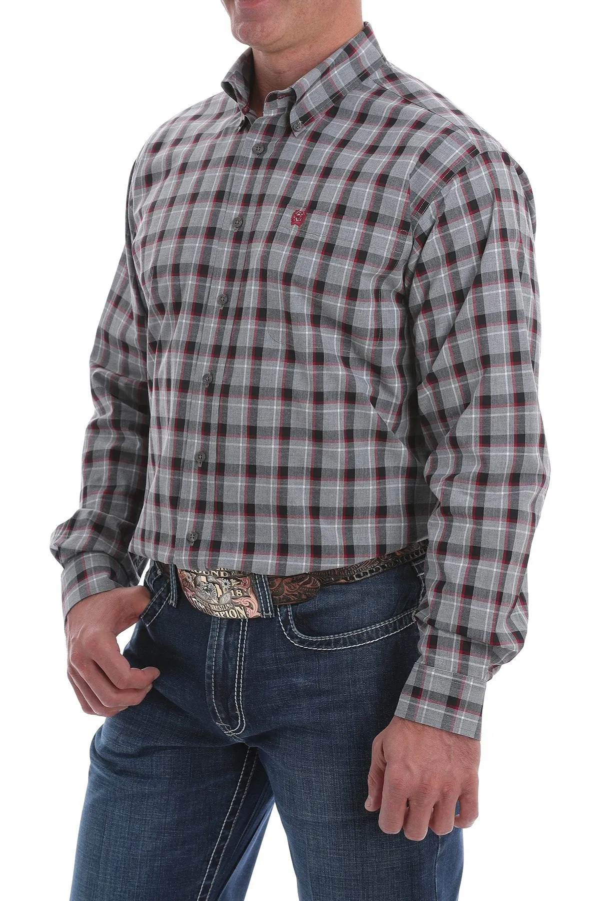 Cinch Black, Grey and Burgundy Plaid L/S Shirt - MTW1105072 - On Sale