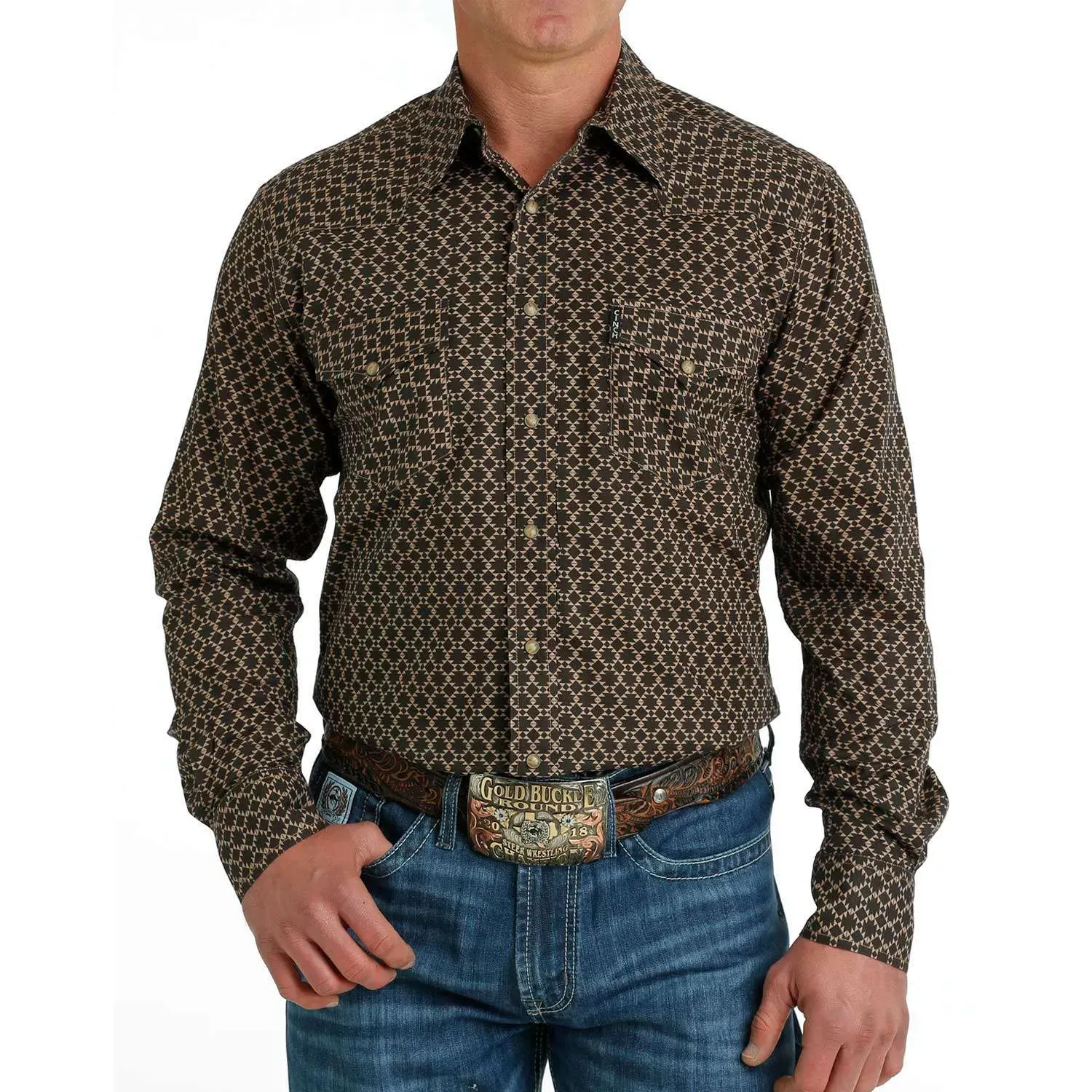 Cinch Men's Aztec Long Snap Front Brown Shirt