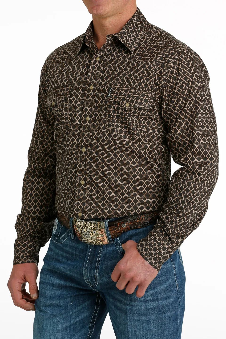 Cinch Men's Aztec Long Snap Front Brown Shirt