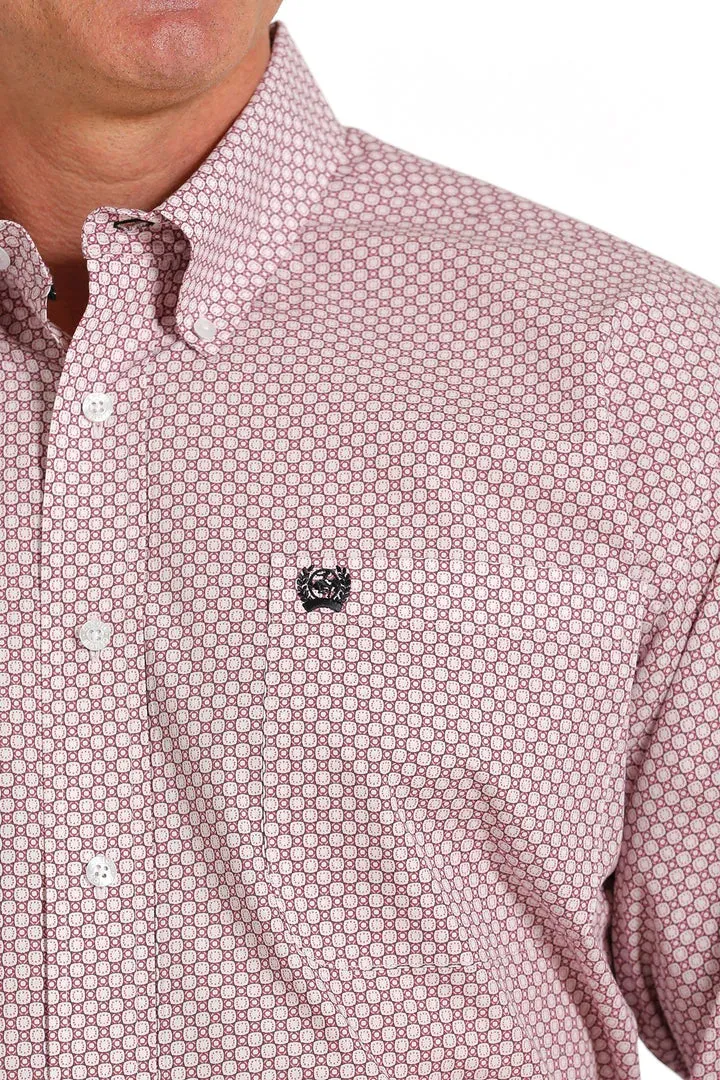 Cinch Mens Geometric Print Button Down Shirt - Pink/Black