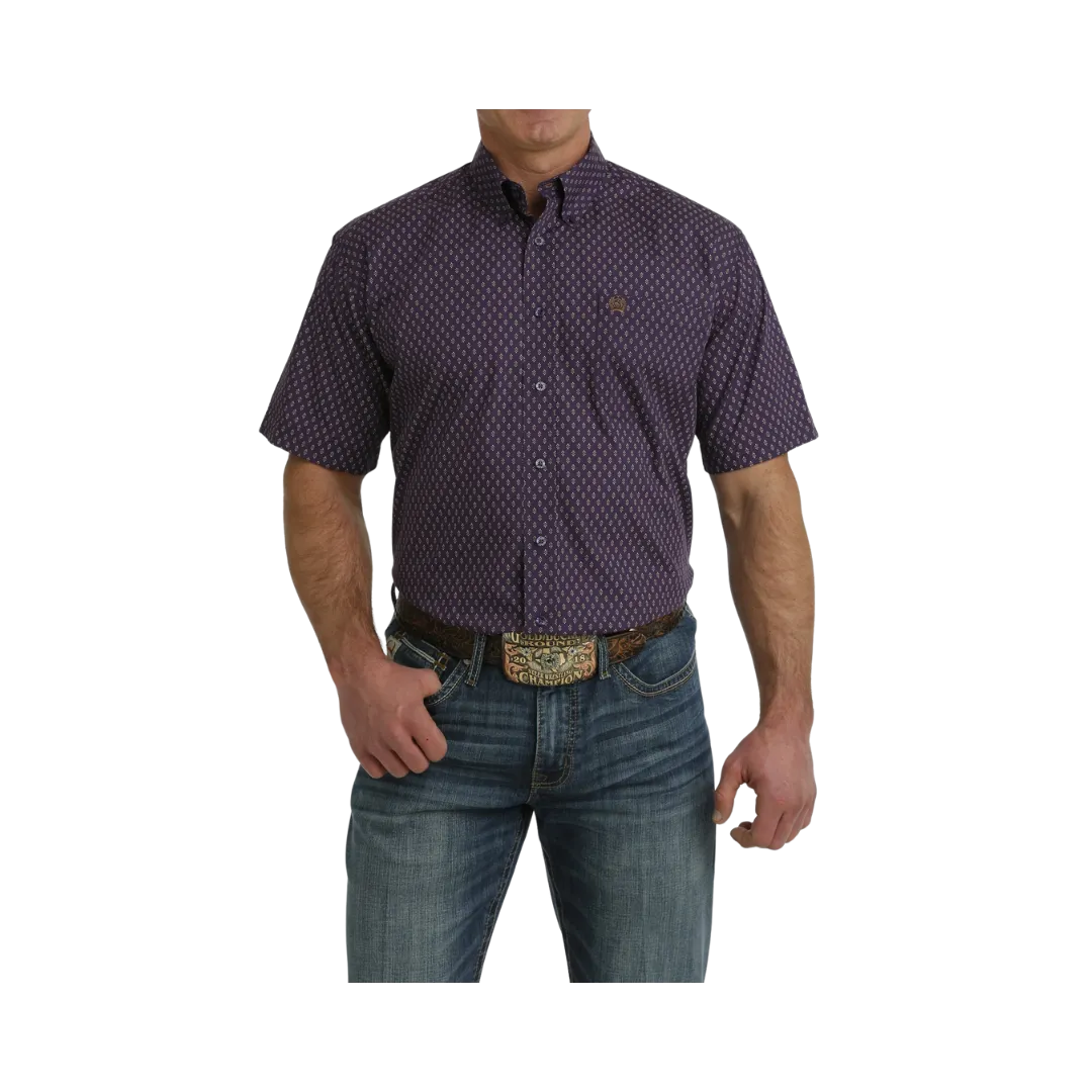 Cinch Men's Geometric Print Short Sleeve Western Purple Brown Shirt