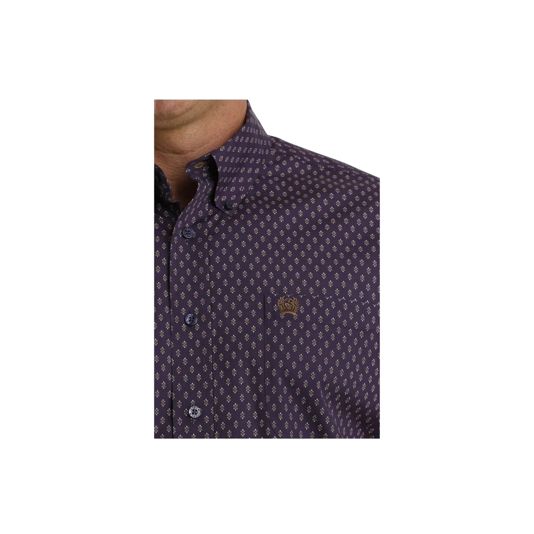 Cinch Men's Geometric Print Short Sleeve Western Purple Brown Shirt