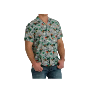 Cinch Men's Hawaiian Print Short Sleeve Camp Gray Shirt