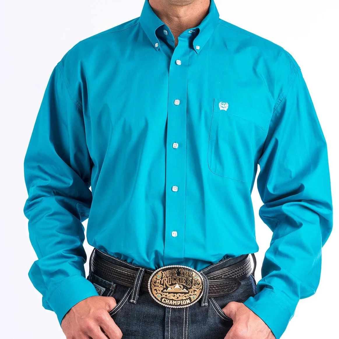 Cinch Men's L/S Classic Fit Solid Western Button Down Shirt in Turquoise