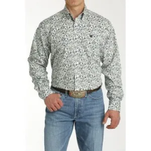 Cinch Men's Paisley Button-Down Western Shirt - White/Teal/Navy/Coral