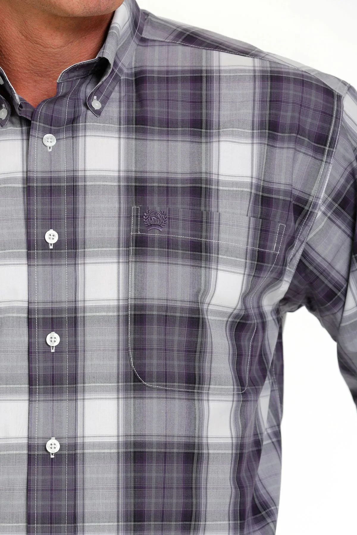 Cinch Men's  Plaid Button Down Western Shirt in Purple